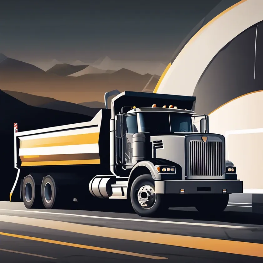Illustration of a Paul's Asphalt dump truck on a mountain road